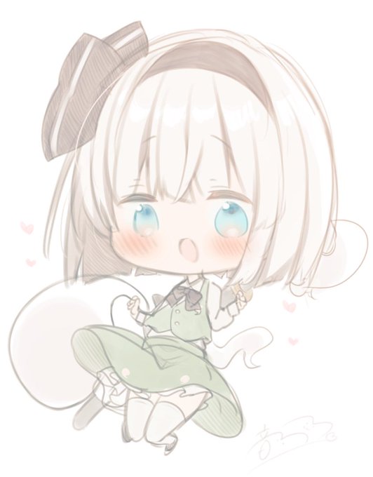 全然想定と違うポーズで描き始めた結果かわいく描けたのでそのまま採用しようか悩んでいる妖夢ちゃんのでふぉるめ 