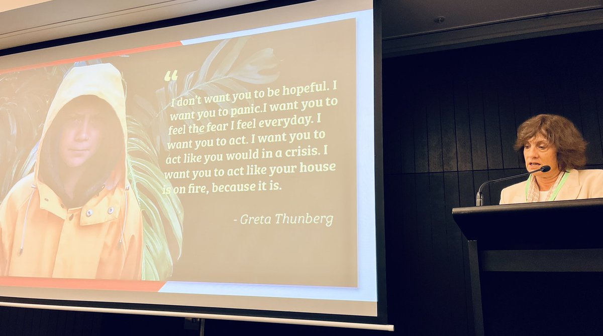 Prof Lesley Hughes getting the #iDEA24 conference going with a great quote from @GretaThunberg @DocsEnvAus