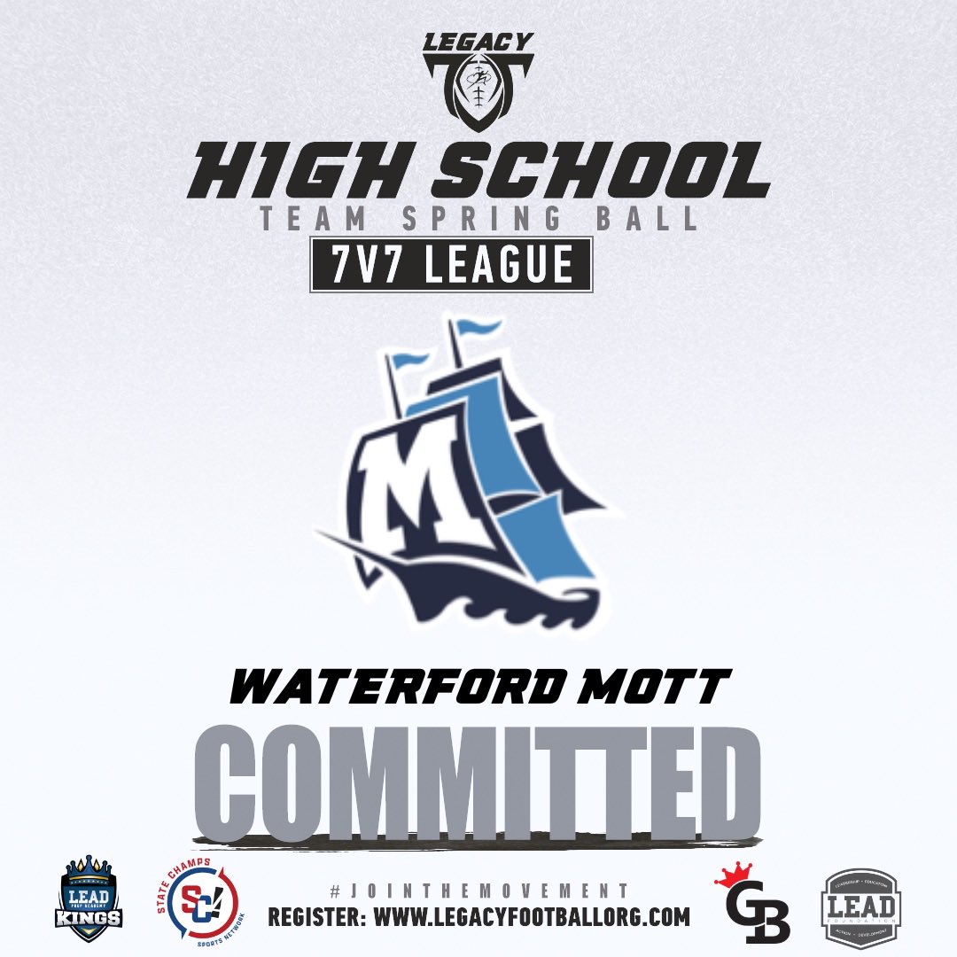 Excited to announce the Waterford Mott Corsairs will be participating in our Spring 7on7 League 🌷 Covered by StateChamps Michigan🎥 Bring your HS squad & compete against the top programs in the state‼️ @Legacy_Recruit @statechampsmich @WaterfordMott @TheD_Zone @catapultsports…