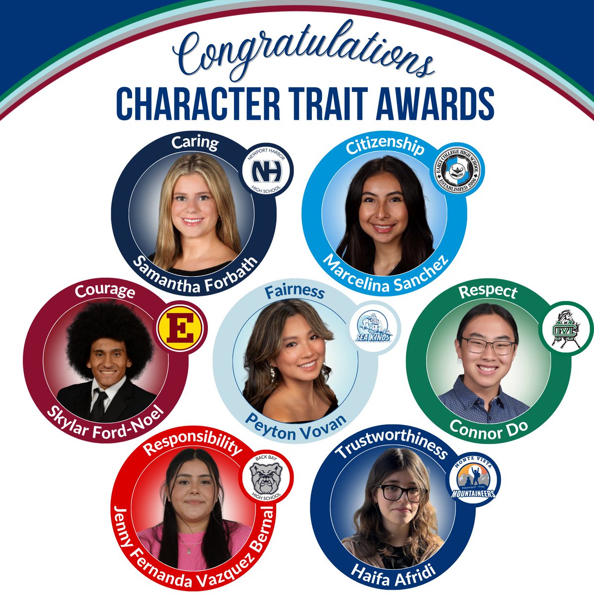Congratulations to the seven seniors recognized as #NMUSD 2024 Superintendent's Character Trait Award winners! Thank you for being amazing role models and daily demonstrating good character. We know you'll do amazing things in the future. bit.ly/4cG8tSt