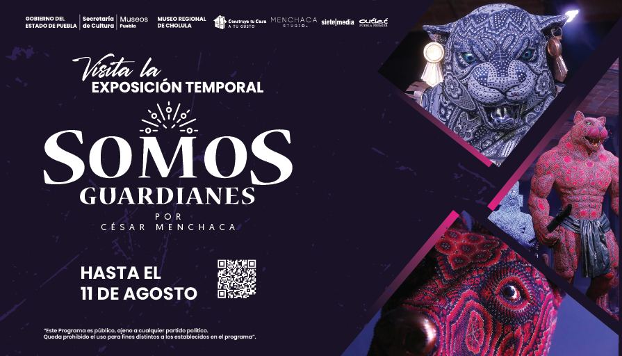 #SomosGuardianes es la exposición del artista César Menchaca que se exhibe en el Museo Regional de Cholula 📍, compuesta por más de 60 esculturas elaboradas por artesanos huicholes con millones de chaquiras. ¡Visítala!