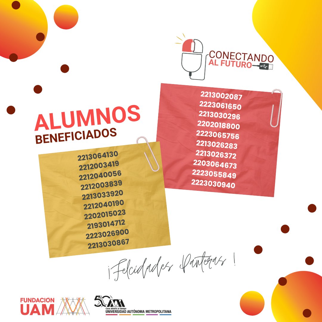 Después de un minucioso análisis del Comité de Selección de Becas de Fundación UAM. Con mucho entusiasmo les presentamos a las Panteras beneficiadas con un equipo de cómputo gracias al Programa Conectando al Futuro. @lauammx