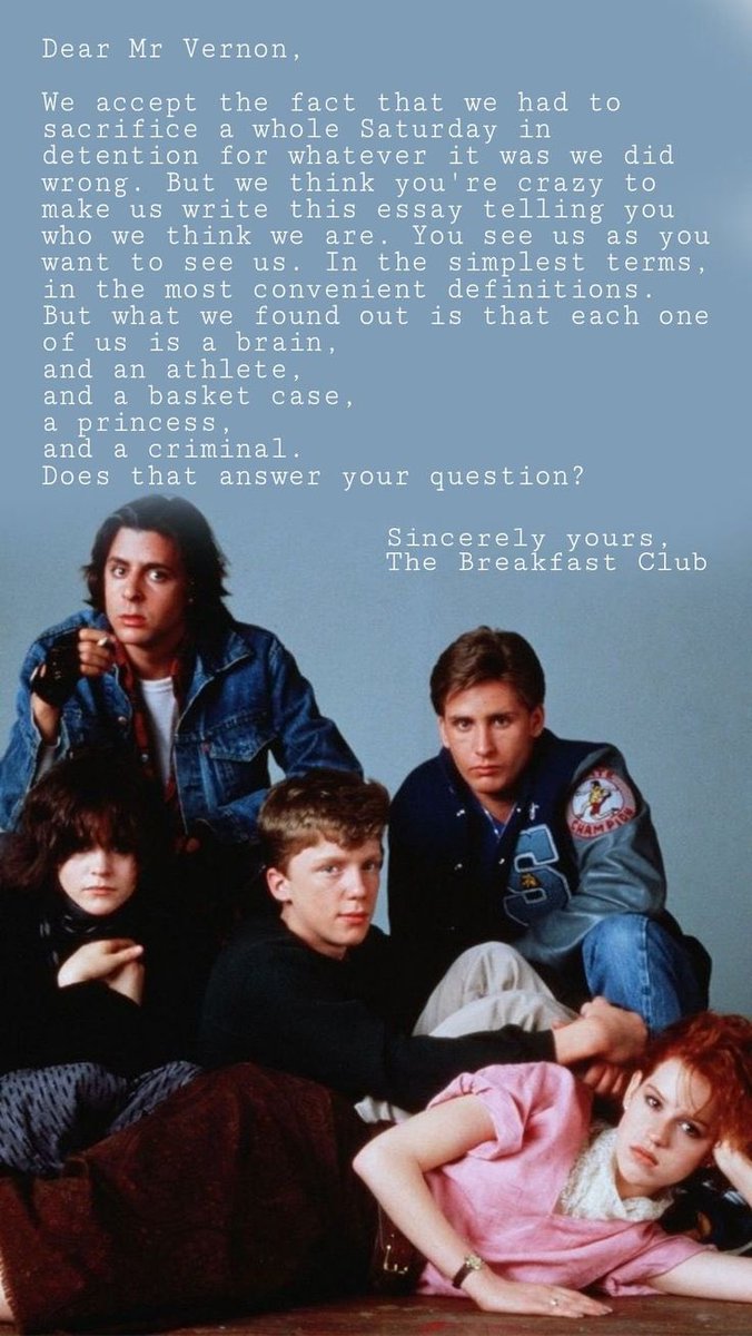 My wife and I watched The Breakfast Club last night. I said to her that this movie couldn’t happen today. Know why? Because there wouldn’t be a Saturday detention for them because no one believes in consequences anymore. We laughed and laughed. Then cried. Then just went to bed.…