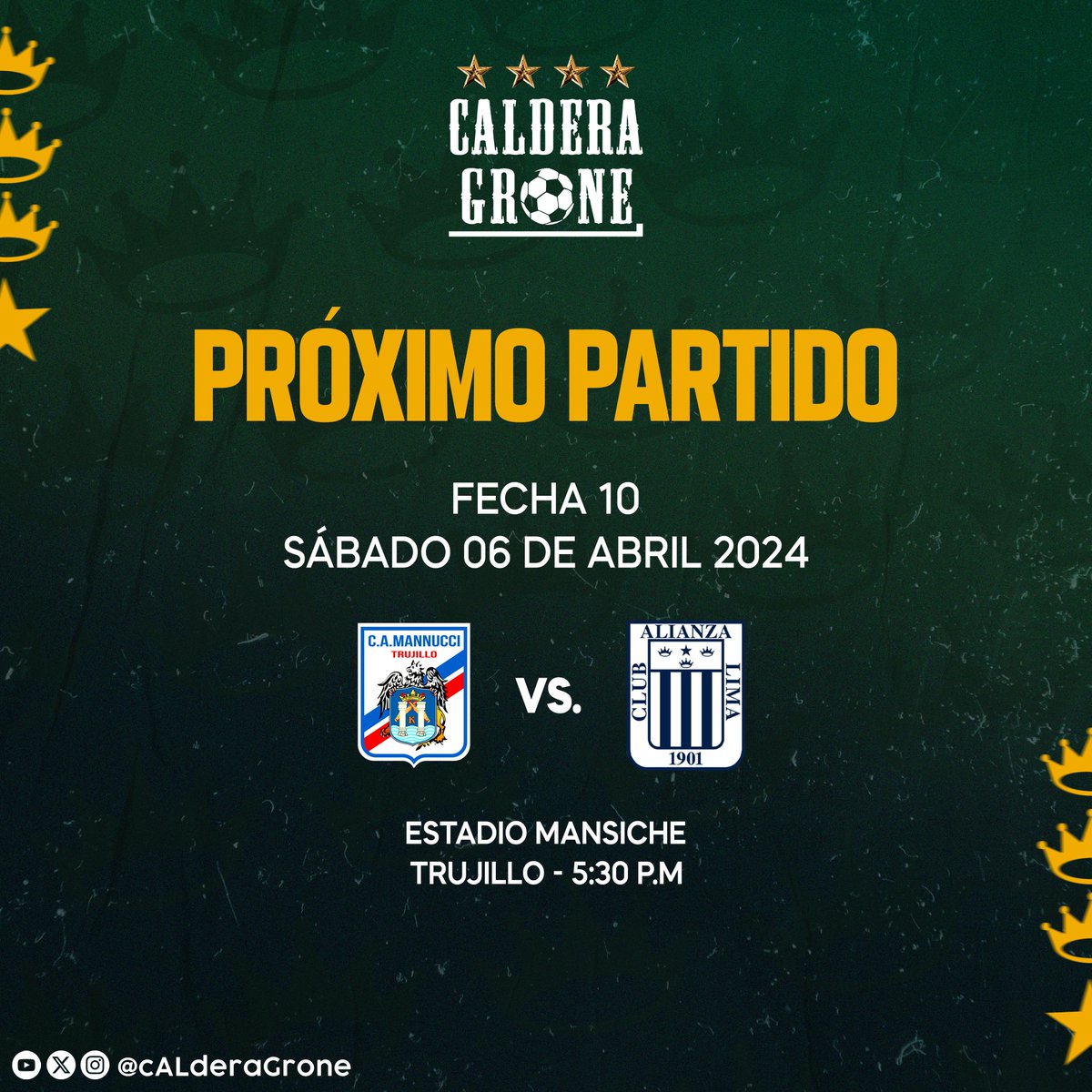 🔜⚽ Próximo Partido

🆚 Carlos A. Mannucci
📅 Sábado 06/04
🕣 5:30 pm
🏟 Estadio Mansiche
🏆: @ligafutprof

#ArribaAlianza
#ConAlianzaSiempre