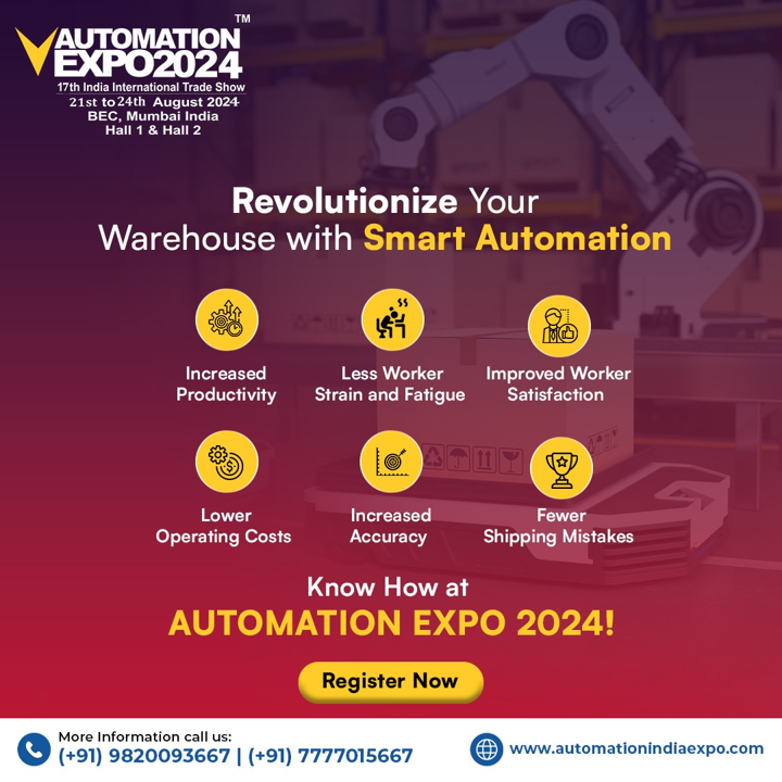 Upgrade your warehouse with #SmartAutomation at AUTOMATION EXPO 2024! Aug 21-24, BEC Mumbai.
Register: automationindiaexpo.com #AutomationExpo2024
