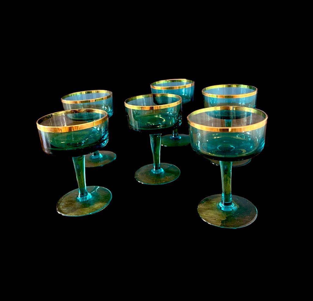 Set of 6 MC Aqua & 22K Gold Cocktail Glass by ThePhenomenalOnes etsy.me/45jCHWw via @Etsy ❤️🎀🎁New Year Sale ❤️🎀🎁25%-40% -50% Off🎁🎀❤️Beautiful Antique & Vintage Decor