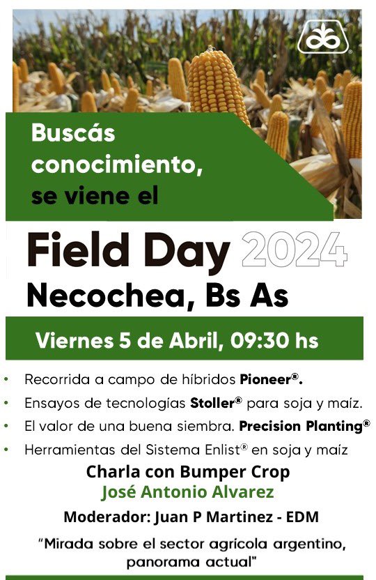 BumperCrop1's tweet photo. Nos vemos mañana viernes 5 de abril a las 09:30 hs en el @PioneerSemillas Field Day en 
📍Necochea 

@NairSrl @JensenGelsi @EstudioEdm https://t.co/4menYGKfcZ