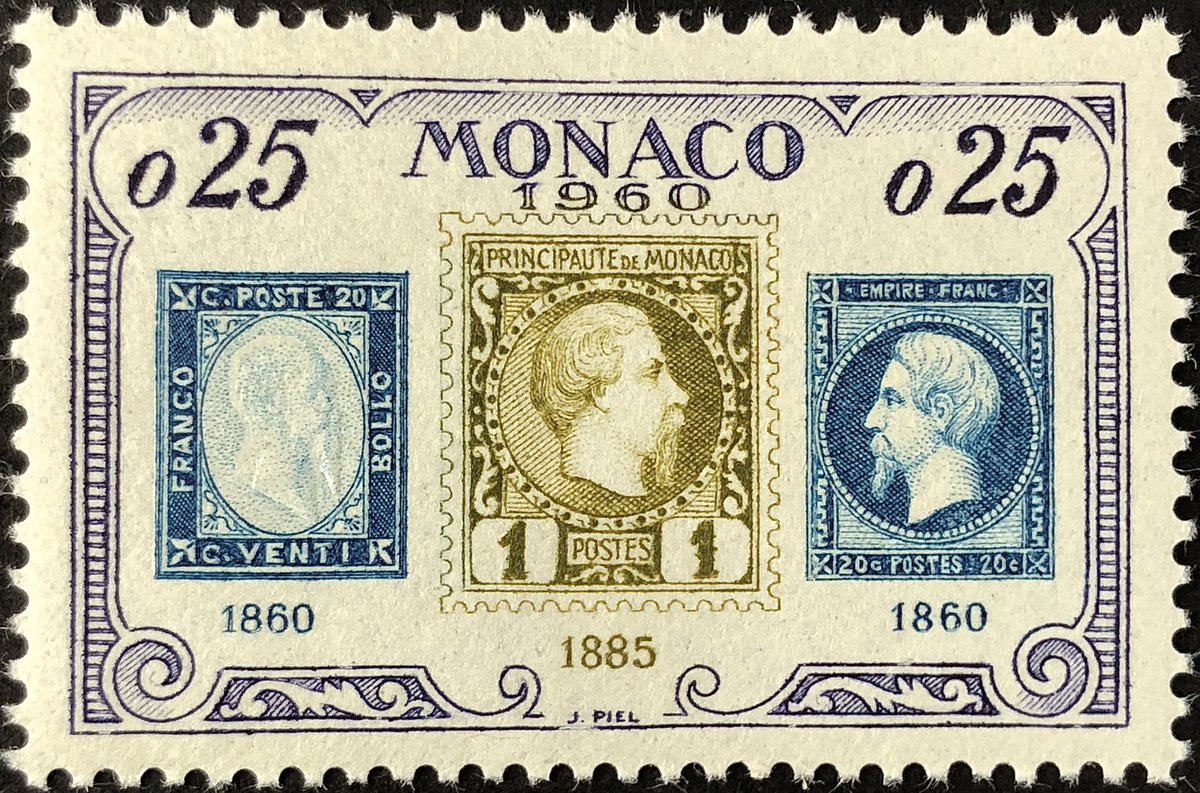 Today’s #EngravedBeauty features more Stamps on Stamps, commemorating 100 years of stamp use and 75 years of Monaco stamps. The center one is the first stamp of Monaco. The left one is from 1860 Sardinia (which is also embossed), and the one on the right from 1860 France.