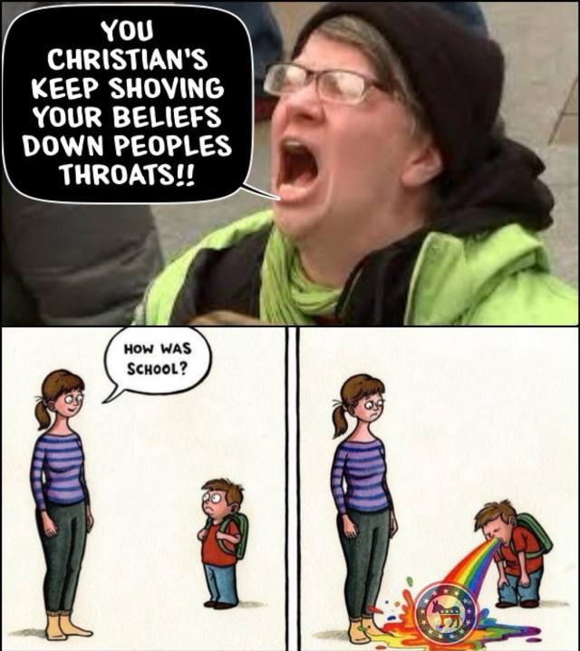 WRONG!!! IT IS THE LEFTIST DEMOCRATIC LGBT'S DOING IT AS EXHIBITED BY THE BOY'S PUKE!!