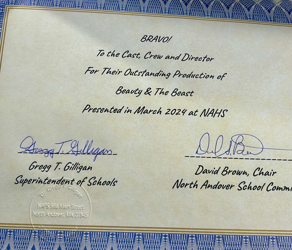 Several members from the remarkable cast of NAHS Beauty & the Beast, led by the incredible Ms. Looney, not only received well-deserved recognition at tonight's School Committee meeting but also treated everyone to a captivating performance! 🎶 #WeAreNA