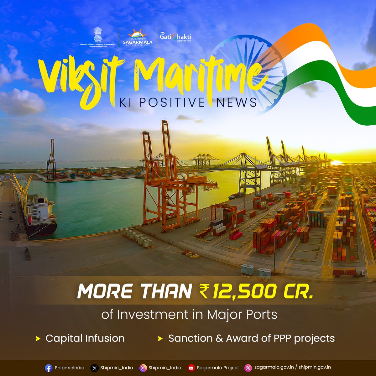 In FY 2023-24, major ports saw substantial investment exceeding Rs. 12,500 Cr through capital infusion & sanctioning & awarding of Public Private Partnerships. This investment is poised to enhance infrastructure, boost efficiency, drive economic growth in the maritime sector.