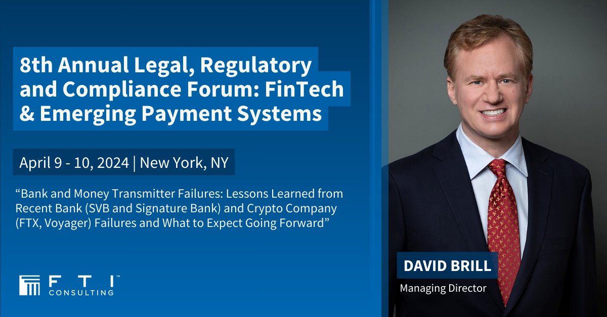 @FTITech's David Brill will be at the @ACI_Conferences upcoming Legal, Regulatory and Compliance Forum on FinTech and Emerging Payment Systems in New York. Learn more about the event here: bit.ly/3IRsCaJ