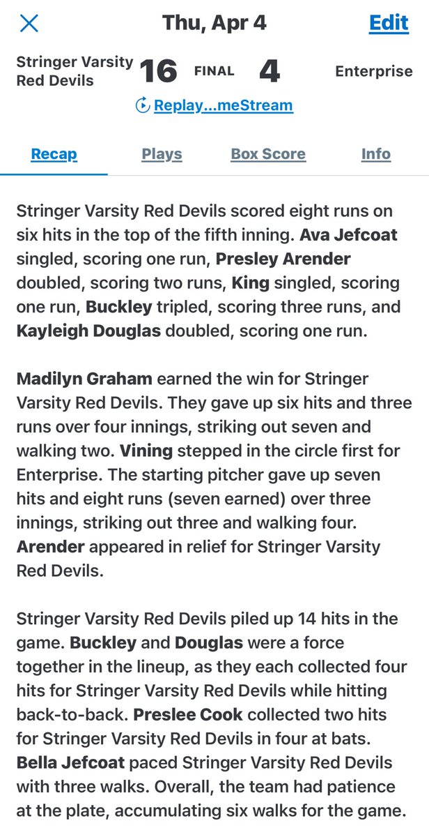Stringer Lady Devils Softball tweet media