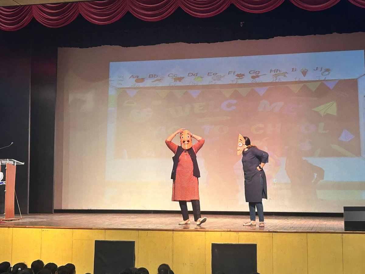 'Exciting Welcome Assembly for Foundation Stage kids featuring fun presentations by teachers including songs, dances, and a puppet show! Special Guest appearance by cartoon characters Motu and Patlu. 🎉 #WelcomeAssembly @ashokkp @y_sanjay @pntduggal @ShandilyaPooja @KakoliLogani