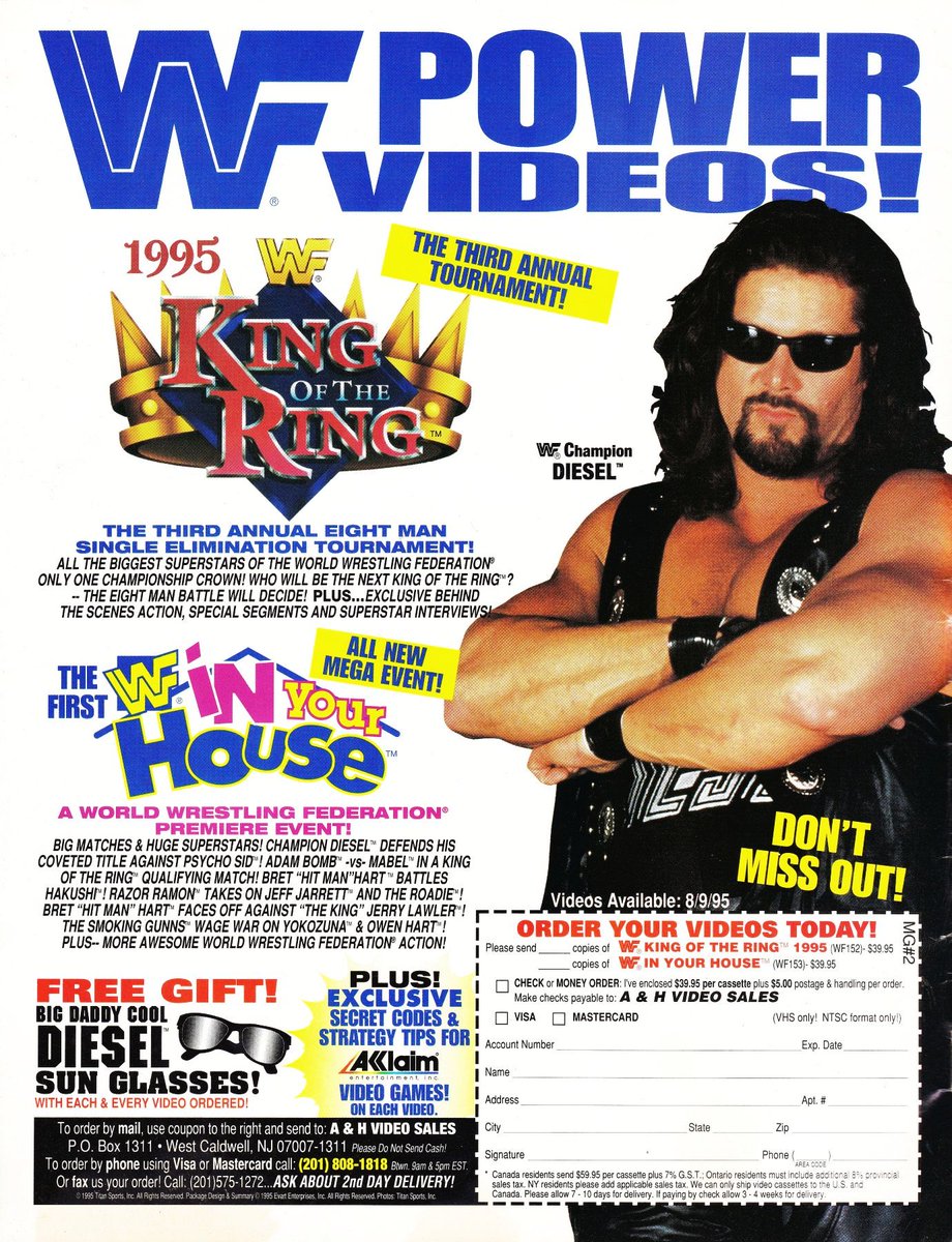 Order now and receive free 'Big Daddy Cool' sun glasses! 🕶️📼 #WWE #WWF #Wrestling #KingoftheRing #InYourHouse #Diesel