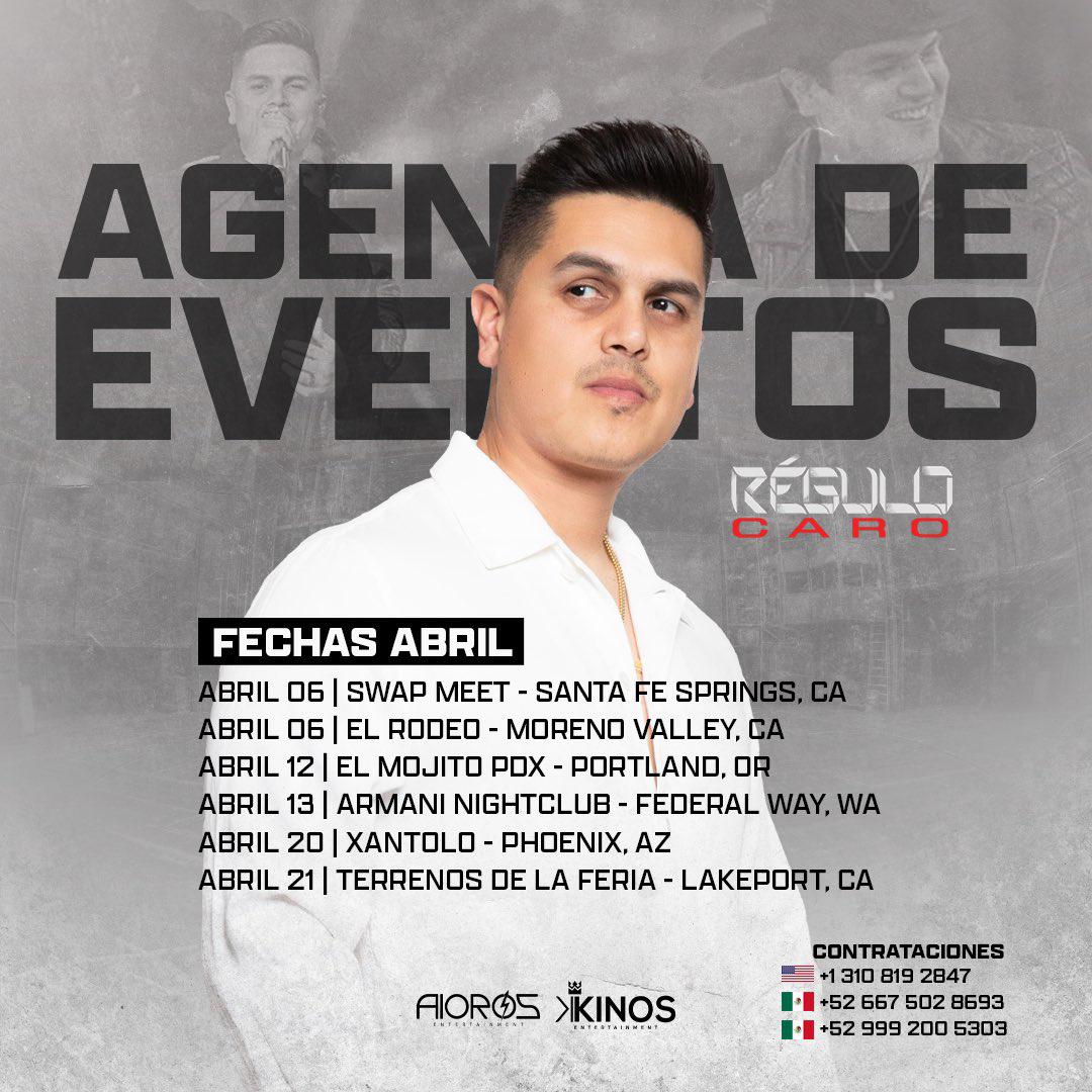 Gec_music's tweet photo. Agenda de Eventos @ReguloCaro 
Fechas Confirmadas Abril 2024 #ReguloCaro #AsiOMasClaro #LoMejorDelRegional 

#GECMusic #GECMedios https://t.co/3JrVE81EmY