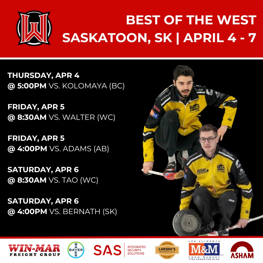 UPDATED SCHEDULE BELOW

We won our first game against Team Kolomaya in come-from-behind fashion. We're back on the ice tomorrow morning at 8:30 a.m. MT against Team Walter.

All sheets are being streamed at the following link: 5by5.live/nutana-saskato…