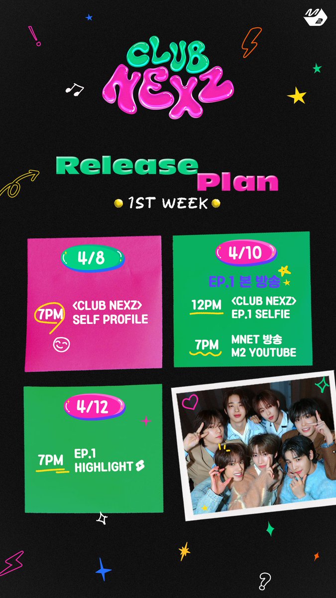 데뷔준비반 <CLUB NEXZ> Release PLAN🗓 1st Week 4월 10일(수) 저녁 7시 Mnet 방송📺 M2 유튜브 채널 동시 공개📱 #CLUBNEXZ #클럽넥스지 #NEXZ #넥스지 @NEXZ_official