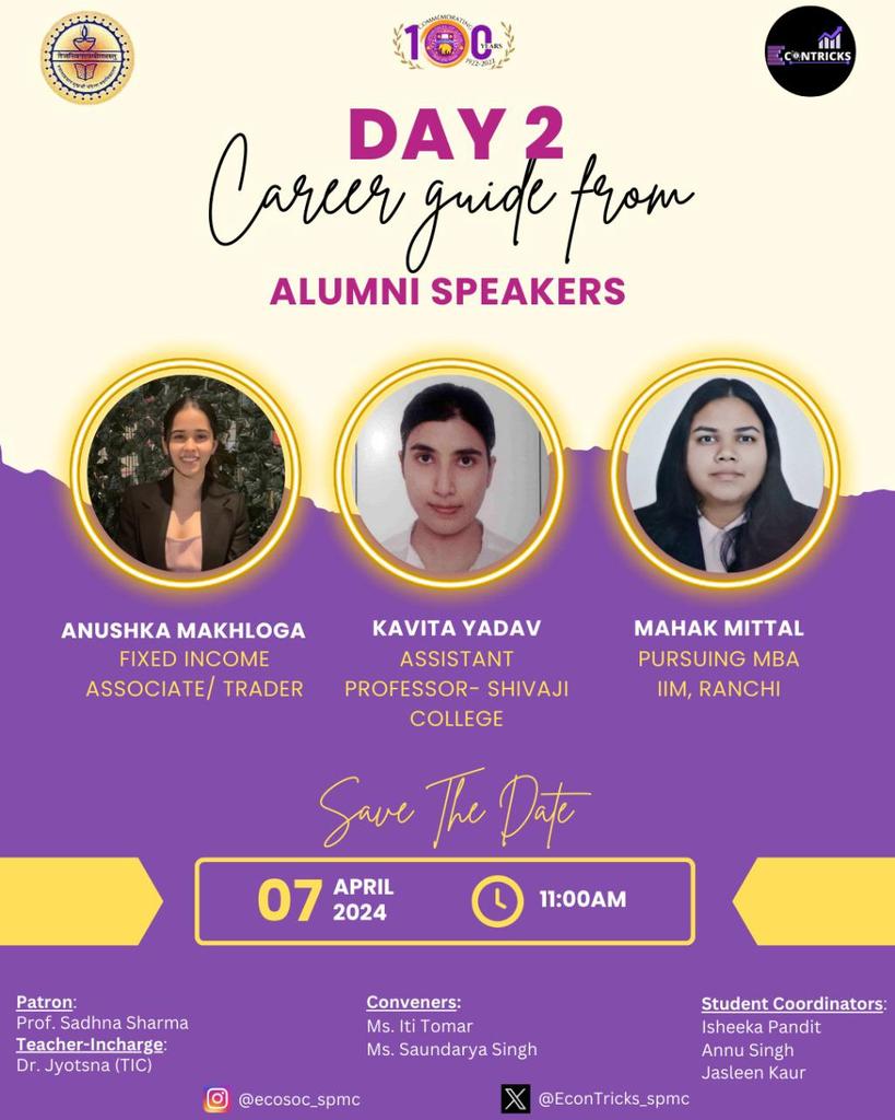 EconTricks_spmc's tweet photo. Warm greetings to you all!✨
Department of Economics of Shyama Prasad Mukherji College for Women is organising a "Two Days Career Counciling Session".

We look forward to your presence in the event.
Thank you!

Best Regards
Team ECONTRICKS https://t.co/4jADturTcs
