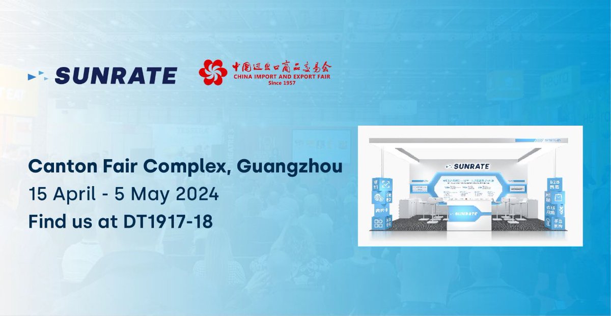 The SUNRATE team will be exhibiting at the Canton Fair once again! Drop by our booth to speak to our specialists and learn more about our payment services. Don't miss this opportunity to connect with us, see you there! #SUNRATE #CantonFair2024 #CrossBorderPayments #networking