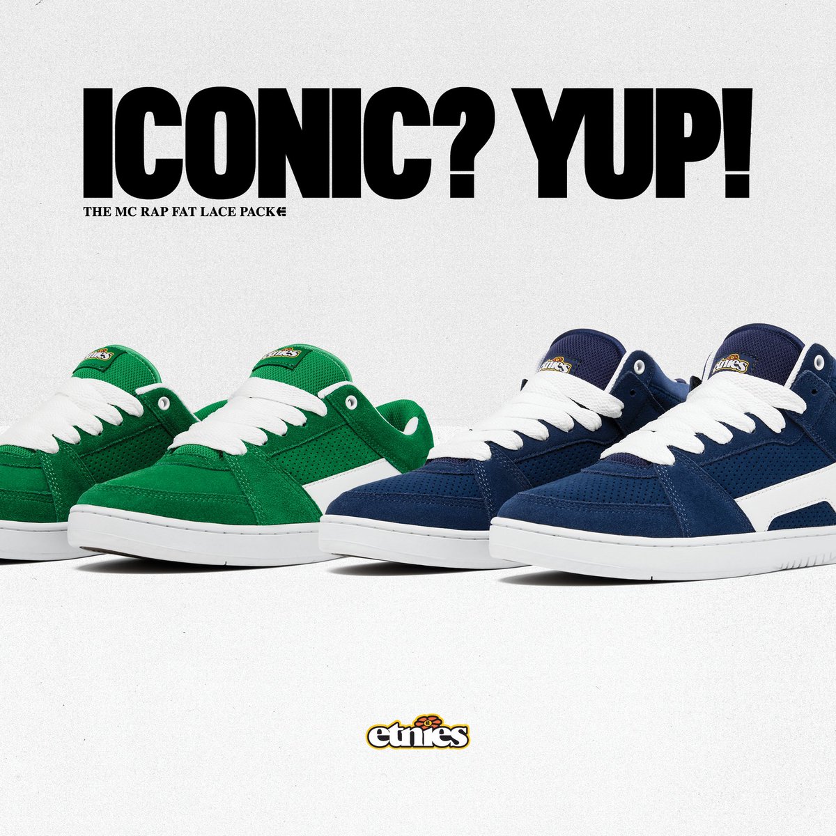 Green or navy? Lo or Hi? MC Rap fat lace pack out now. #etnies #skatetwitter