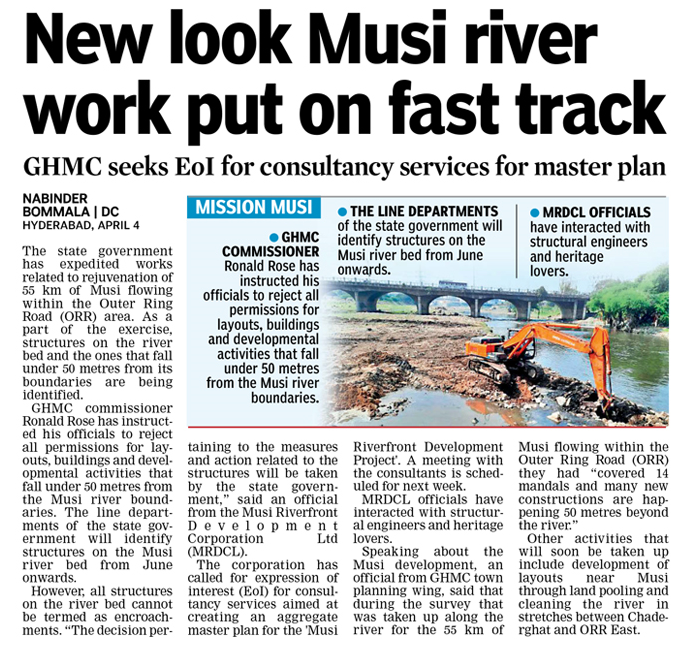 DeccanChronicle's tweet photo. Musi River rejuvenation project accelerates. GHMC Commissioner denies permissions for structures near the river. MRDCL plans for riverfront development.
#MusiRiver #Hyderabad #RiverfrontDevelopment #GHMC #MRDCL https://t.co/nzriNLTuBu