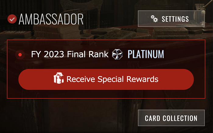 The final rank of Resident Evil Ambassador Program for FY 2023 have been confirmed. Please check it from My Profile on the portal site. Please do not forget to apply for the special rewards for those who have reached the Platinum rank this time. #REBHFun game.capcom.com/residentevil/e…