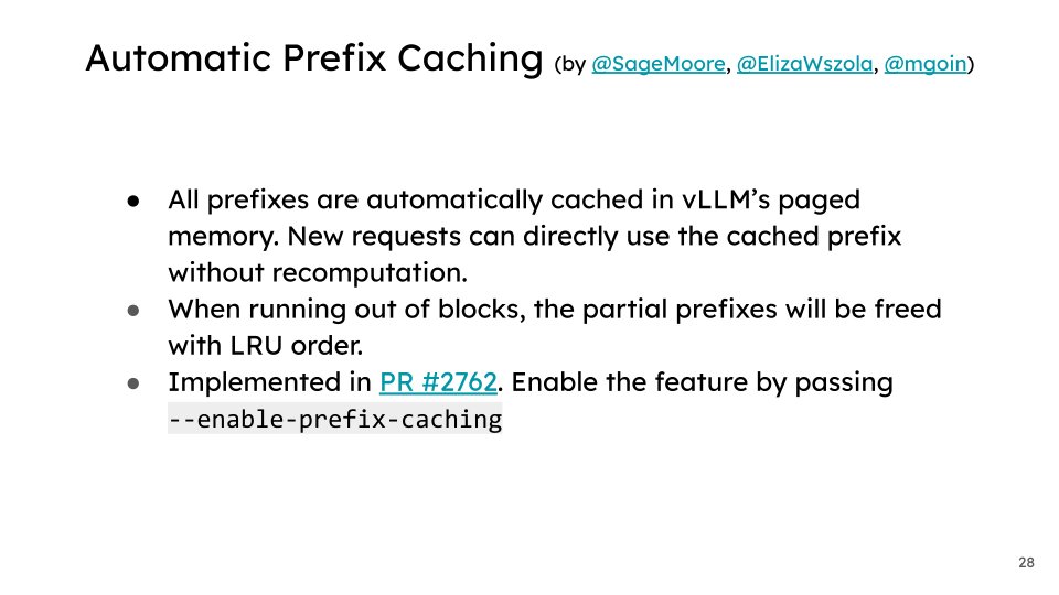 One major production feature you should try out is Automatic Prefix Caching (APC). Thanks to the contribution from @neuralmagic, vLLM can _automatically_ cache long system prompts or common prefixes. This drastically saves on the compute needed for multi-turn convos as well.