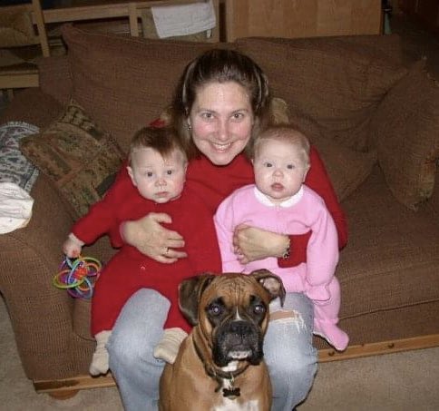 Their 22nd birthday is just around the corner so here’s a throwback. They were probably already about 6 months old or so in this photo. And Sydney, the wonder dog who was ever watchful over them.