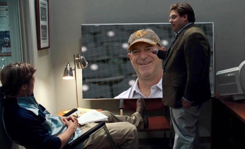 MikeBeauvais's tweet photo. “Billy, this is John Fisher. He’s a billionaire who inherited his wealth from his parents and used it to purchase the Oakland Athletics. His defect is that he hates the Oakland Athletics.” https://t.co/uSvClUUwmC