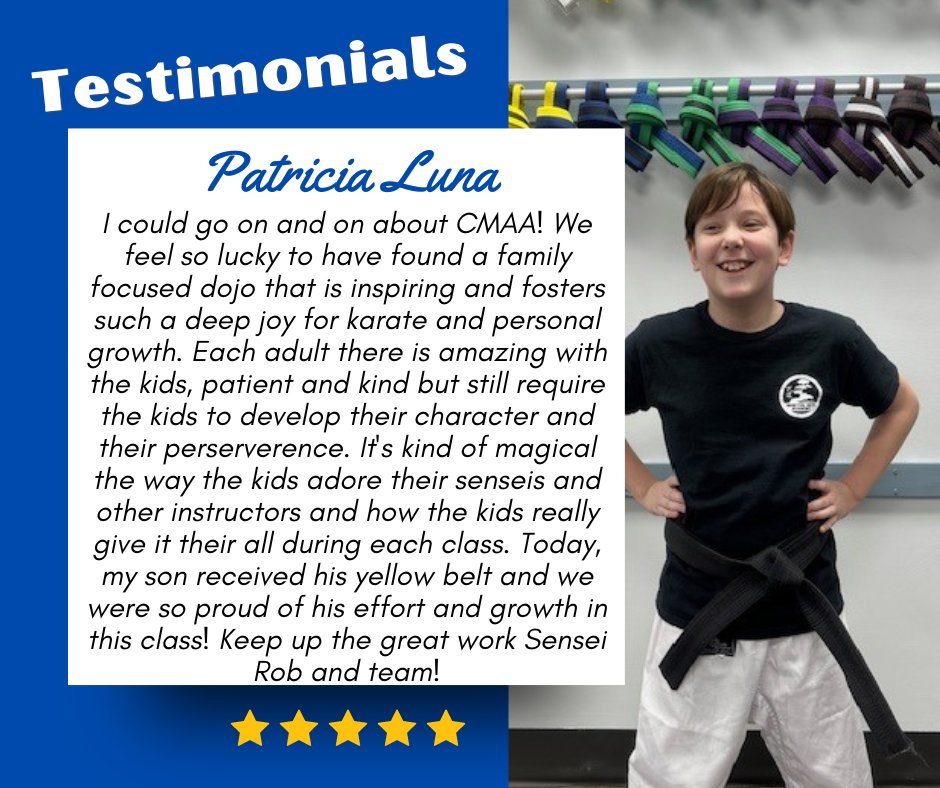 Thank you so much for this review! We are always so happy to hear how much the parents AND children love our program and instructors!! #CMAA #ProgramSuccess #KarateStudents