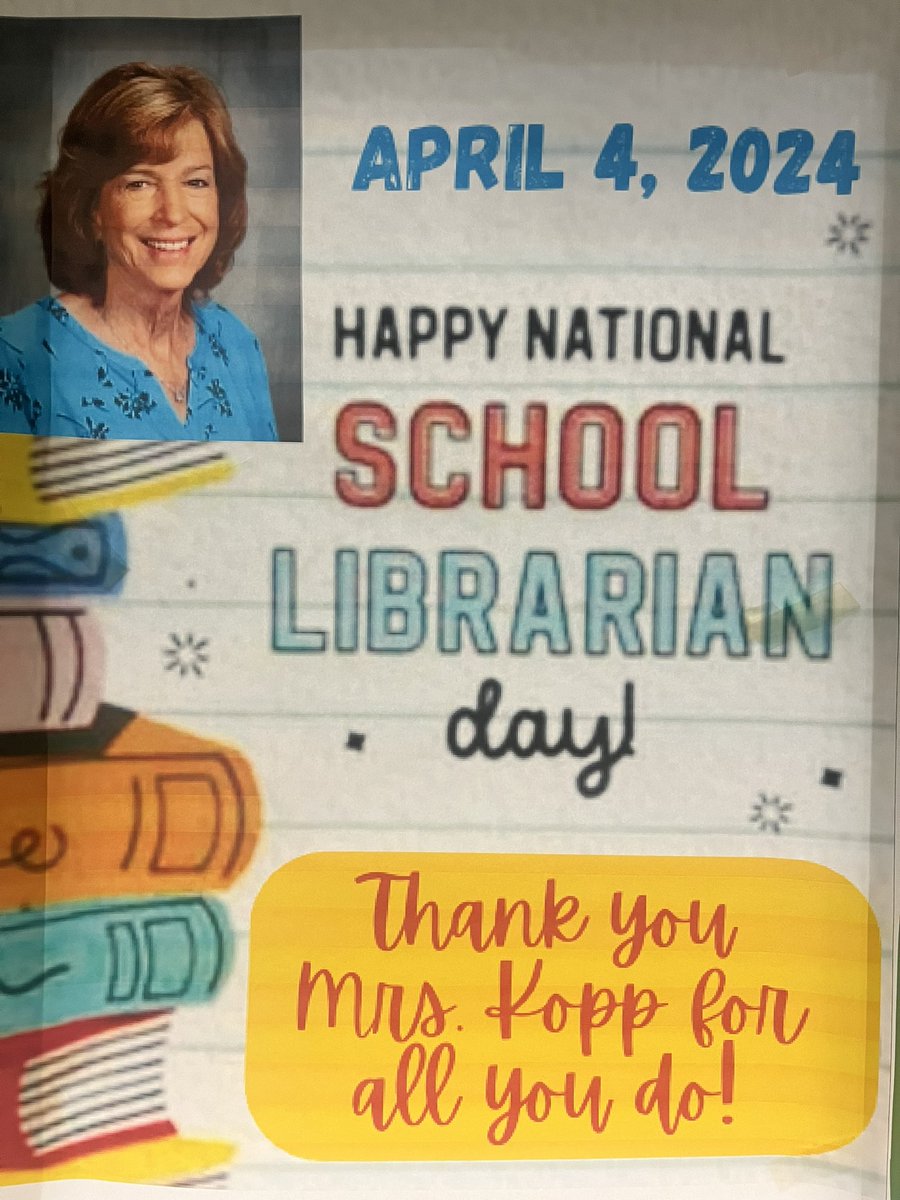 AvonISWest's tweet photo. Happy school librarian day Mrs. Kopp! We are thankful for all you for West! 💛🖤 https://t.co/sEeZAmLuPc