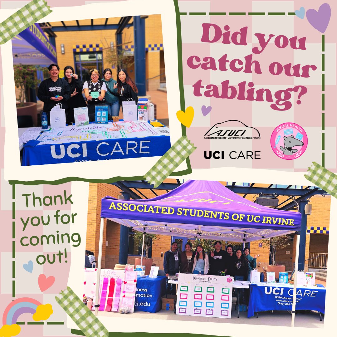 Thank you to ASUCI's Sexual Health Commission in collaboration with ASUCI Campus Climate Commission @asuci_, Center for Student Wellness &amp; Health Promotion @ucistudentwellness, and CARE's Peer Educators for tabling at the Menstrual Product Station! #UCI #UCICARE #zotzotzot