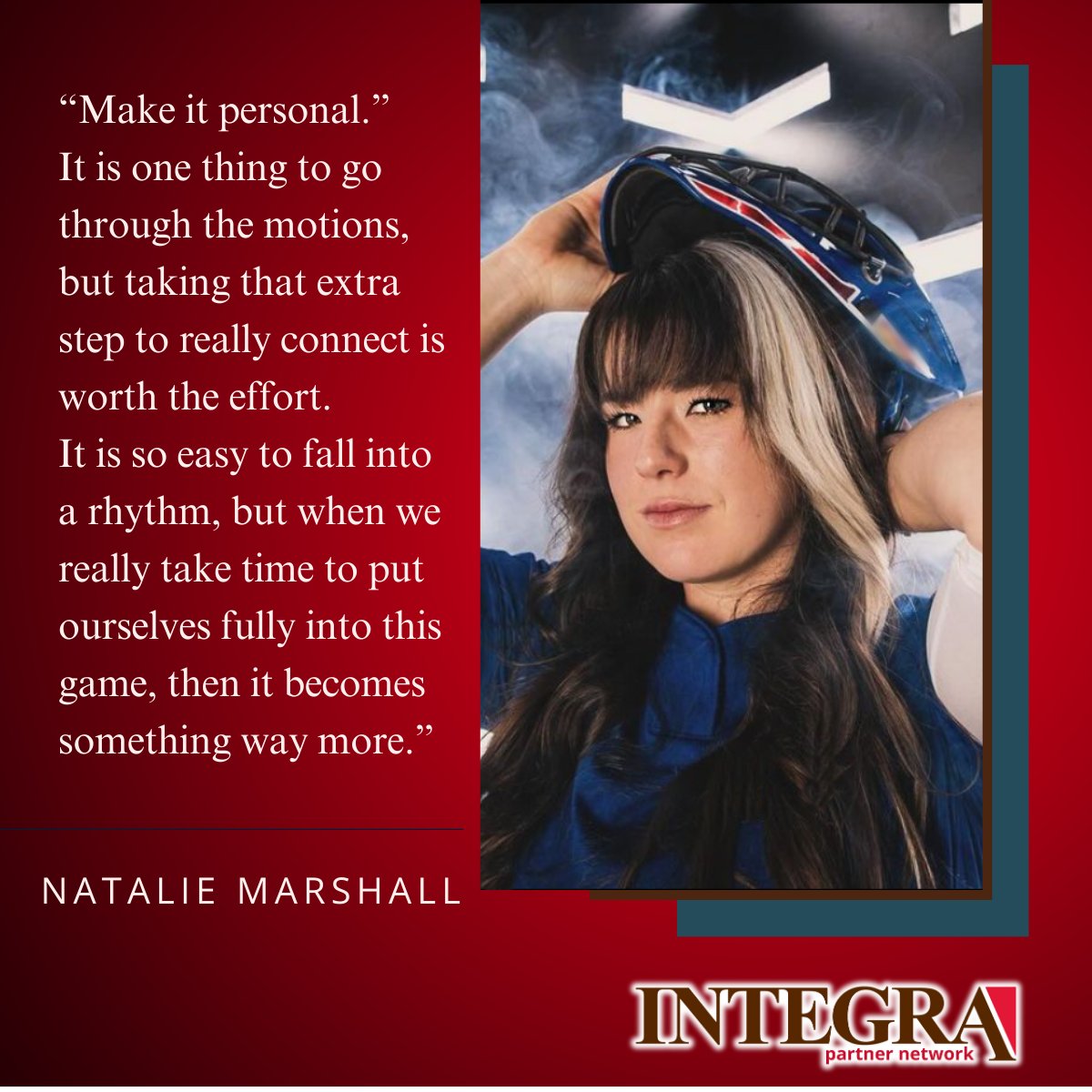 Meet The Integra Athlete: Natalie Marshall
Classification: Jr
Major: Psychology
Community Service Initiative: Building one-on-one connections 
Home State: CA
Follow on Insta @Natalieam18
#insurance #independentagent #softball #collegesoftball #insuranceagent #insuranceagency