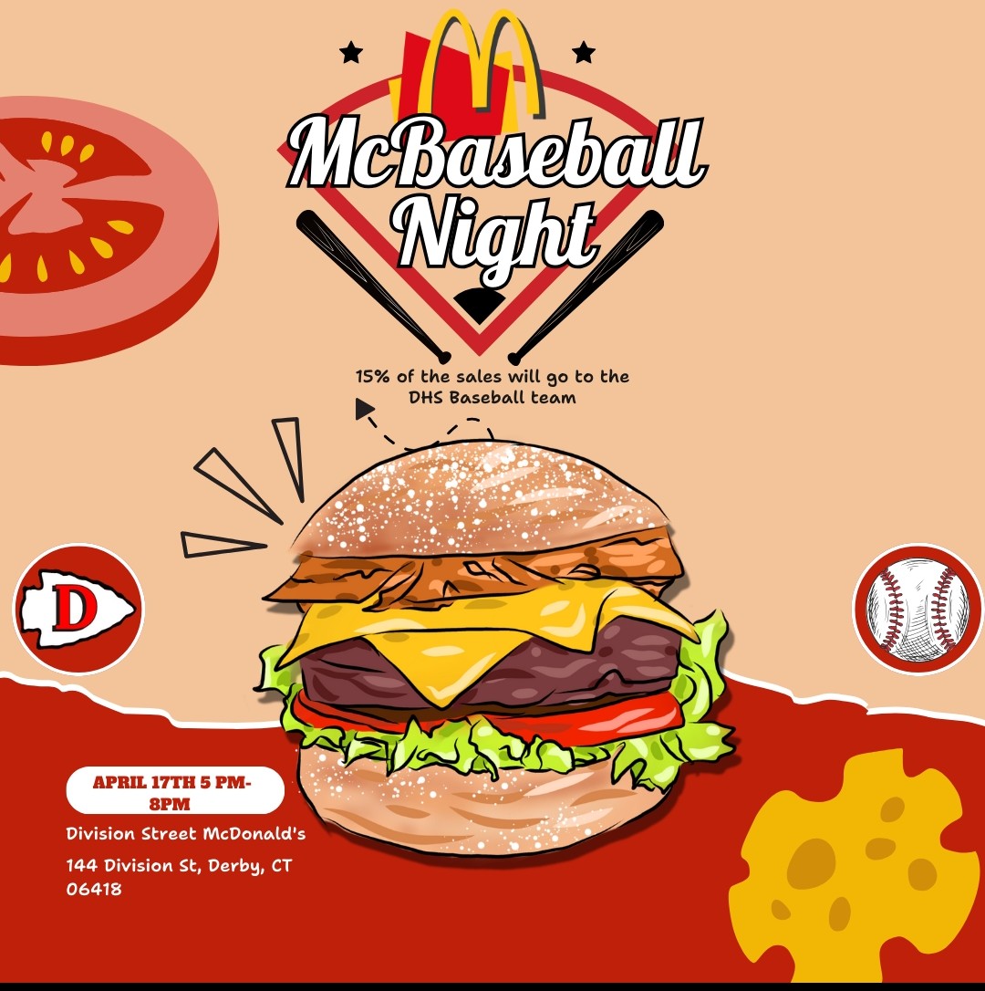 DHS McBaseball Night will be held at the Division Street McDonald's on April 17 from 5-8 o'clock. 15% of the proceeds will go back to the team. We hope to see you there and thank you for your support!