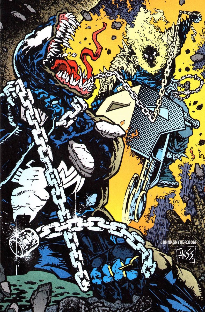 Blast from the Past: my gallery piece featuring Venom and Ghost Rider for a Spirits of Venom collection published by Marvel 1993 #Venom #SpiderMan #GhostRider #Marvel #comics