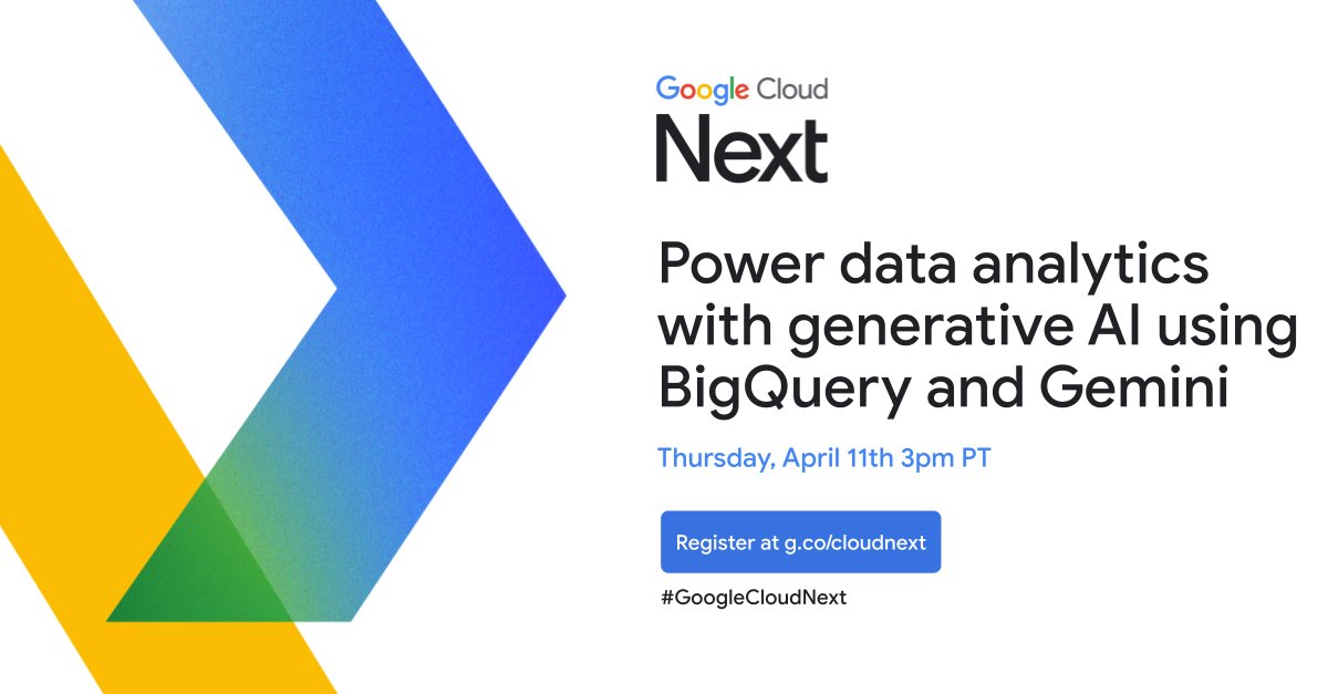 aliciaoncloud9's tweet photo. One week away from our #CloudNEXT session showing how to analyze data in BigQuery with Gemini!

There will be code (all you need is SQL!), live demos, and real-life user insights.

In-person? Sign up: https://t.co/p42vyMfdMm
Otherwise, watch online: https://t.co/7O6NptFRdg https://t.co/jqyzSZw7aq