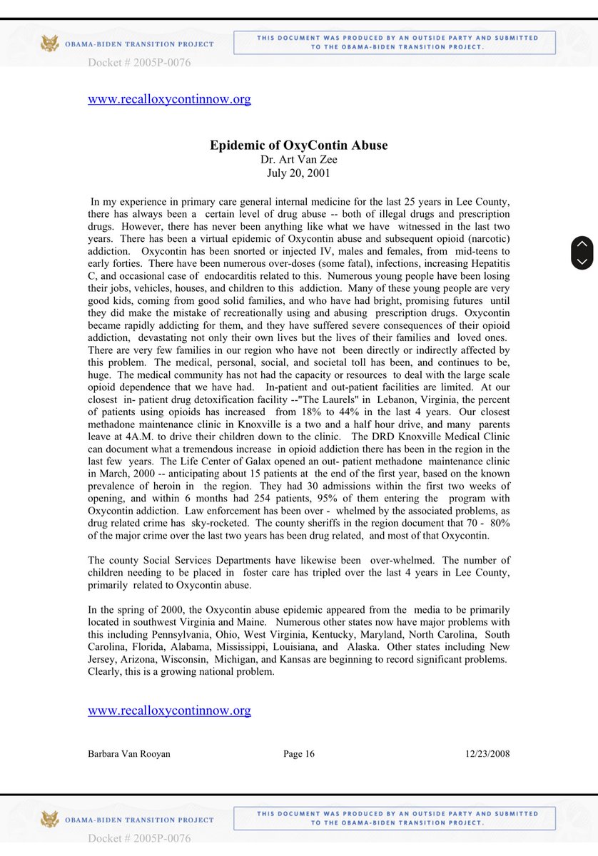 jmkillingnyc's tweet image. @DataDrivenFP here is #ARPO (the other one) 72 page submission to the White House and an extra bonus of #DrArtVanZee and #AdrianeFughBerman  opioid litigation Court testimonies. 

ARPO PROP member #ArtVanZee declared himself  #OxyContin expert even though he never prescribed it