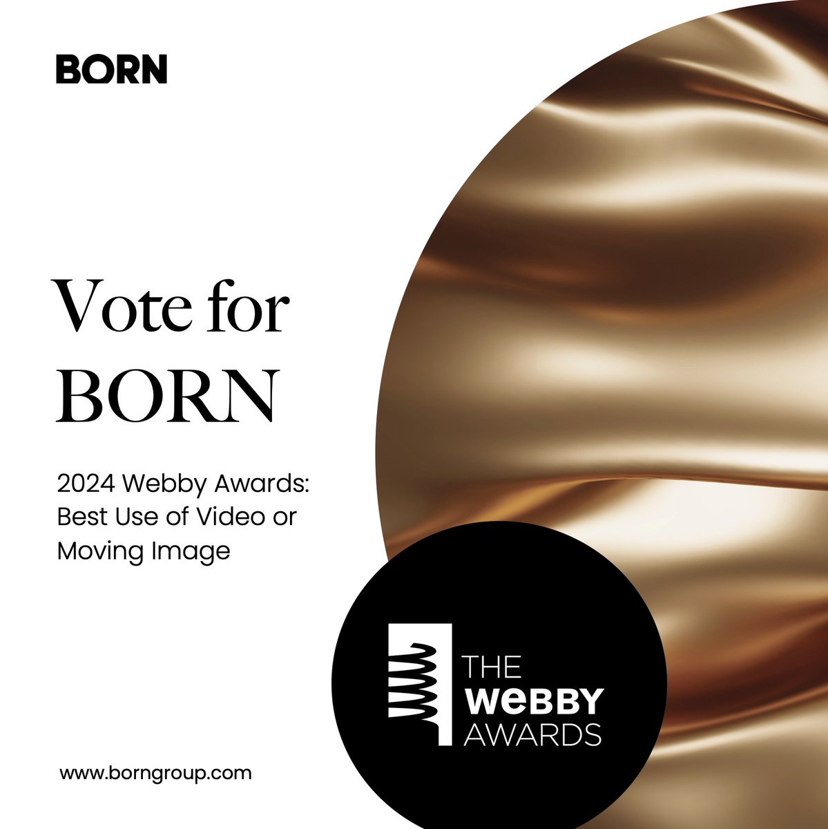 thisisborn's tweet photo. The quality of our work sets us apart! @thisisborn  is a nominee for the 28th Annual @TheWebbyAwards  in the -Best Use of Video or Moving Image- category. VOTE for our project before April 18th: https://t.co/NJd9zZG6Zb #2024WebbyAwards #qualitycommitment #TheWebbyAwardsNominee https://t.co/6nUPVDDW90