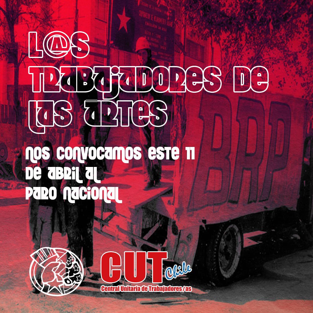 El 11 de abril, los trabajadores de las artes se unen al paro por mayores derechos laborales. Las artes no solo son expresión cultural, también generan empleo y desarrollo económico. Demandamos condiciones laborales justas para todos en el sector artístico.
#paronacional #cut