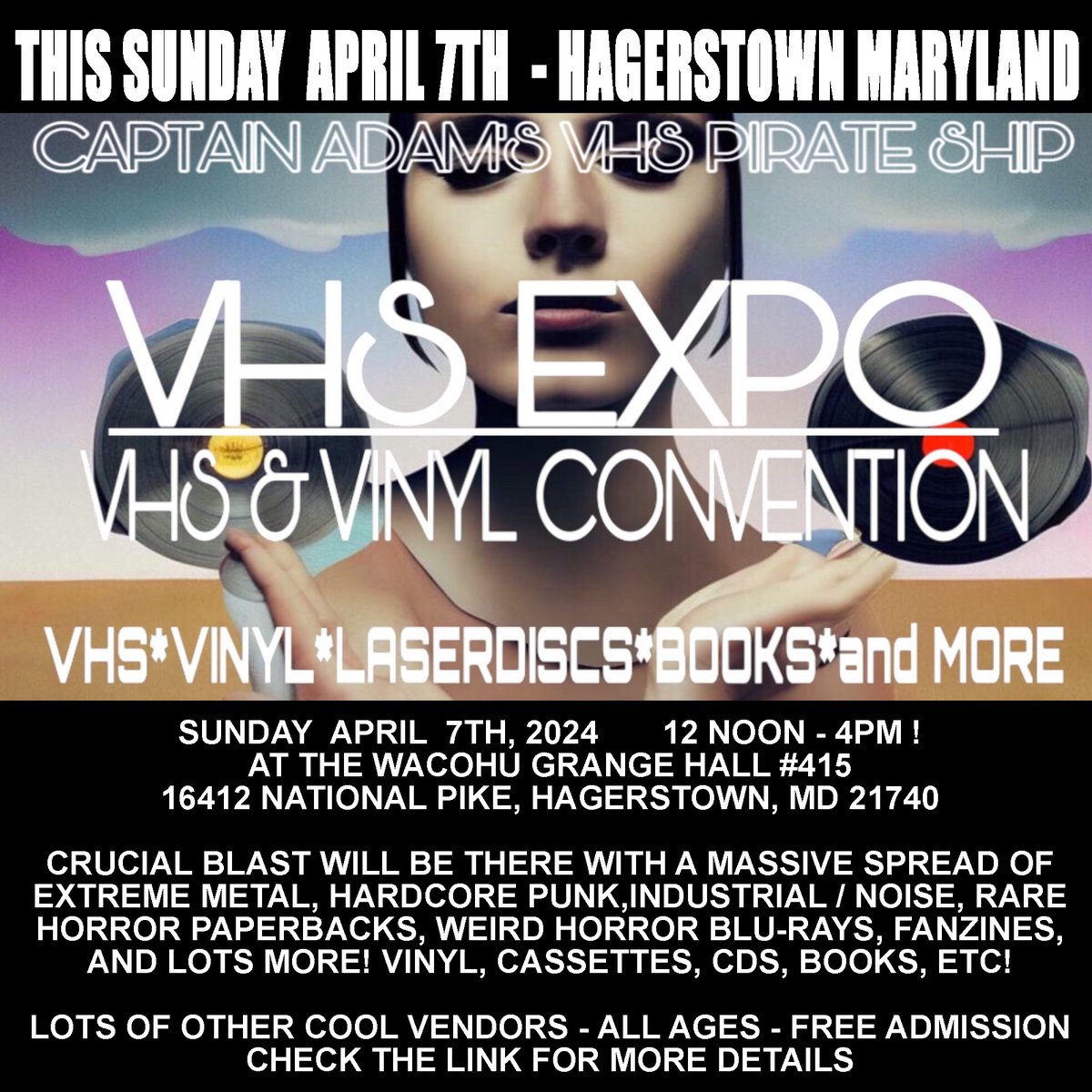 Local mutants: This Sunday April 7th, I'll be at the Hagerstown VHS + Vinyl Expo with the full Crucial Blast stall of goodies. Come hang! facebook.com/events/9192876…