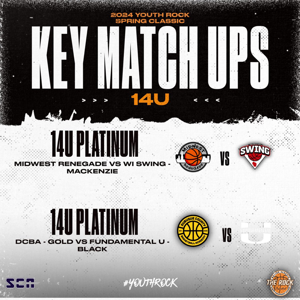 ROCKSpringClass's tweet photo. 🚨Key Match Ups🚨
Check out a few of the key match ups that kick of the #YouthROCK 14U Platinum Division at @SEAFacilities‼️
• @EndHoops vs @WiscoAcademy
• @nesyb_club vs @wisconsin_pgc
• @renegade_club vs @WisconsinSwing
• @AcademyDubuque vs @FundamentalUA
#YouthROCK https://t.co/eJmdxFfXuv