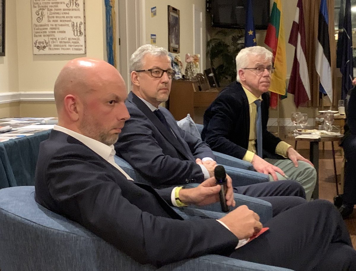 Thank you, ambassadors <a href="/skusev/">Darius Skusevičius 🇱🇹</a> , <a href="/RavaMargus/">Margus Rava</a> and Kaspars Ozoliņš for an engaging discussion on NATO 75. Lithuania, Latvia and Estonia have the lived experience to truly comprehend today’s war and what’s at stake. (And thanks to Café Ukraine for hosting. )