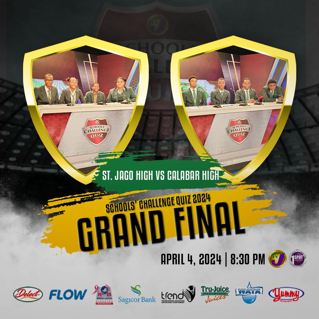 televisionjam1's tweet photo. The grand final of the 55th season of the #TVJSCQ competition is here! π Tonight, it's a showdown as St. Jago High takes on Calabar High for the coveted title. Who will emerge victorious? Tune in at 8:30 p.m. on #TVJ and @1spotmedia to find out! #SCQ55 https://t.co/KBwGhmJAmw