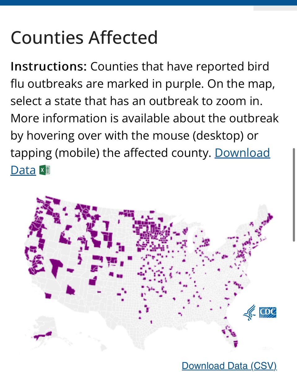 UPDATE—Dairy cow herds in Ohio, Kansas, and New Mexico have now reported avian flu—which now stands at 15 herds in 6 states. Meanwhile 48 states and 513 counties have reported over 1100 outbreaks of #avianflu. See maps below. 

aphis.usda.gov/livestock-poul…

cdc.gov/flu/avianflu/d…