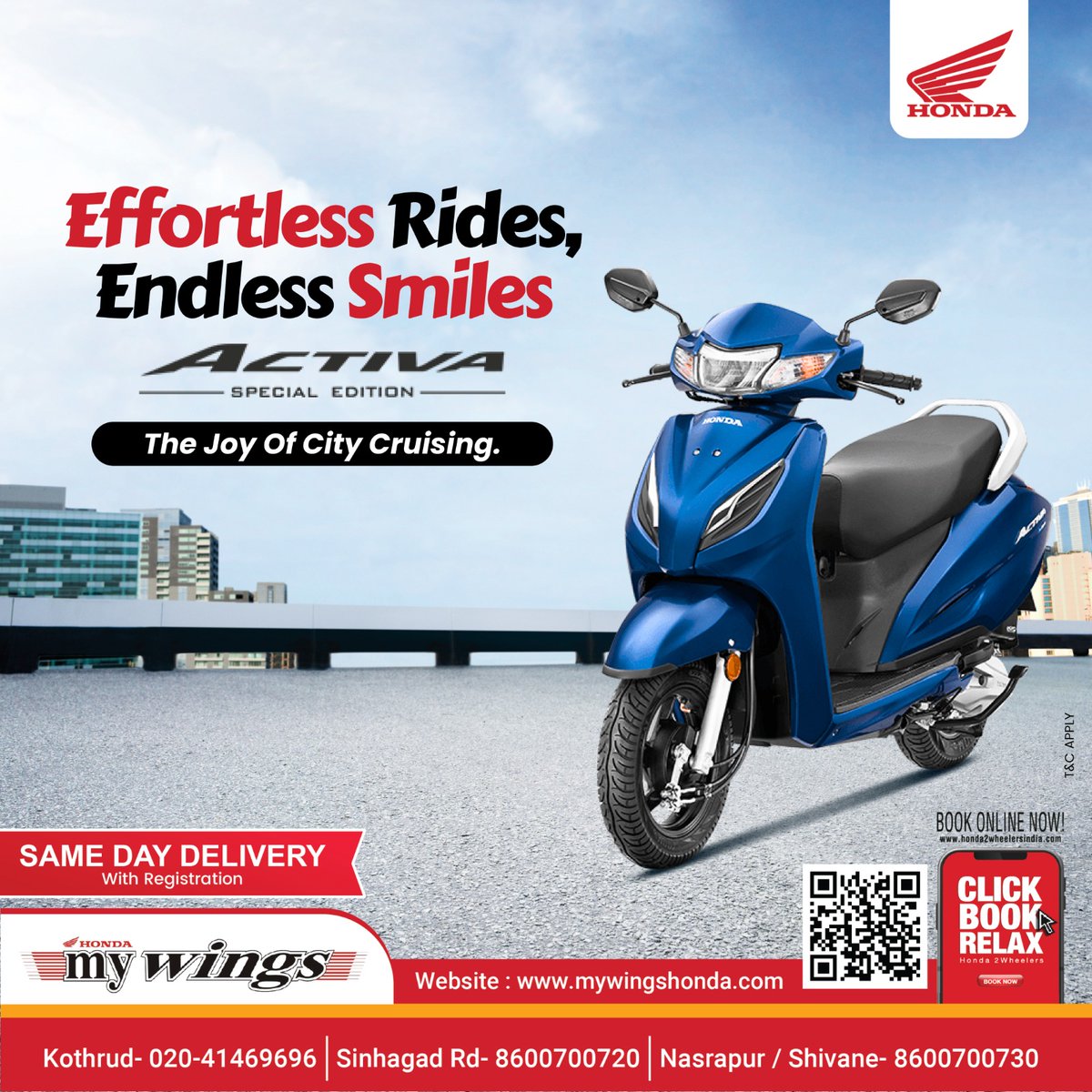 🏍️🌟 HONDA - Effortless Rides, Endless Smiles! 🚀😊
☎️Kothrud: 020-41469696
Sinhagad Rd: 8600700720
Nasrapur/Shivane: 8600700730
CLICK, BOOK, and RELAX with Honda! 🌐
.
.
.
#Honda #ActivaSpecialEdition #EffortlessRides #EndlessSmiles #CityCruising #JoyOfRiding #ScooterLife