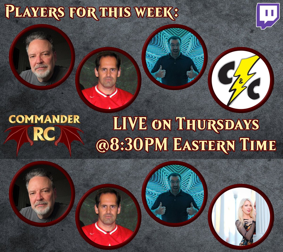 Everyone go check out the @mtgcommander stream tonight! They're LIVE now with Pod 1 with @ScottLarabee @genomancer @SteelCityBrad and @CnCPowerHour! After Game 1, they'll be joined by none other than @ZBexx for Game 2! twitch.tv/commanderrc