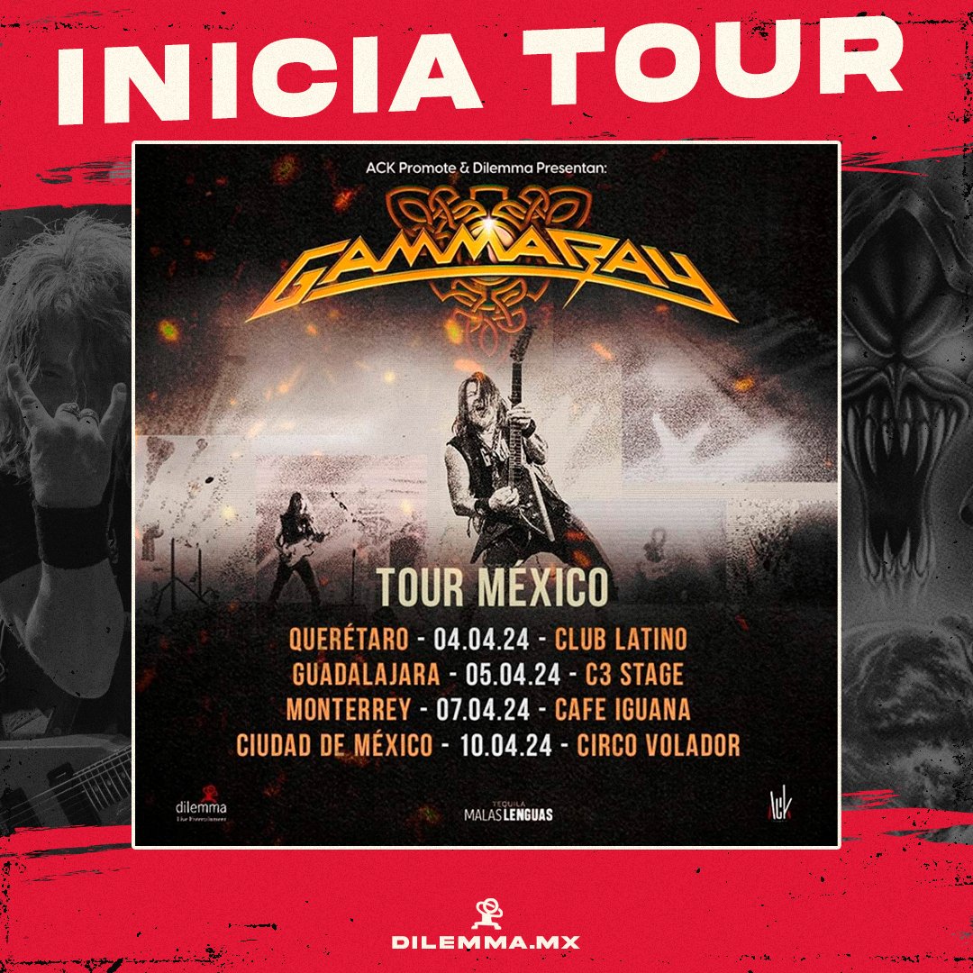 Esta noche inicia el tour de GAMMA RAY ¿Ya tienes tu boleto? 4 de Abril / Querétaro @ Club Latino + AGORA 5 de Abril / Guadalajara @ C3 STAGE + AGORA 7 de Abril / Monterrey @ Café Iguana 10 de Abril / CDMX @ Circo Volador Todos los detalles en: dilemma.mx