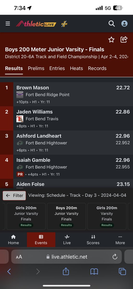 Let’s hear it for JV Open 200 Runner  Jaden Williams for placing 2nd in the District 20-6A Meet and creating a 
🚨NEW PR🚨