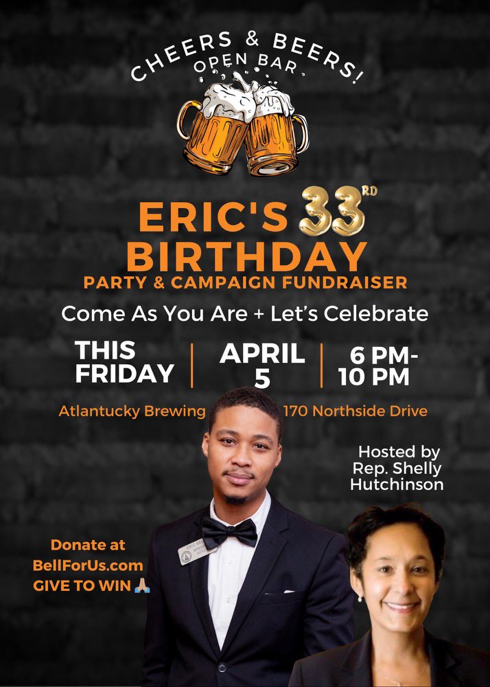 Please help me celebrate my friend State Rep Eric Bell’s birthday.  He’s running for re-election and I need him back in the house next year!!! Come to the party and donating to his campaign.  He’s sincere and a hard worker. Rare qualities in politics 🥰
bellforus.com